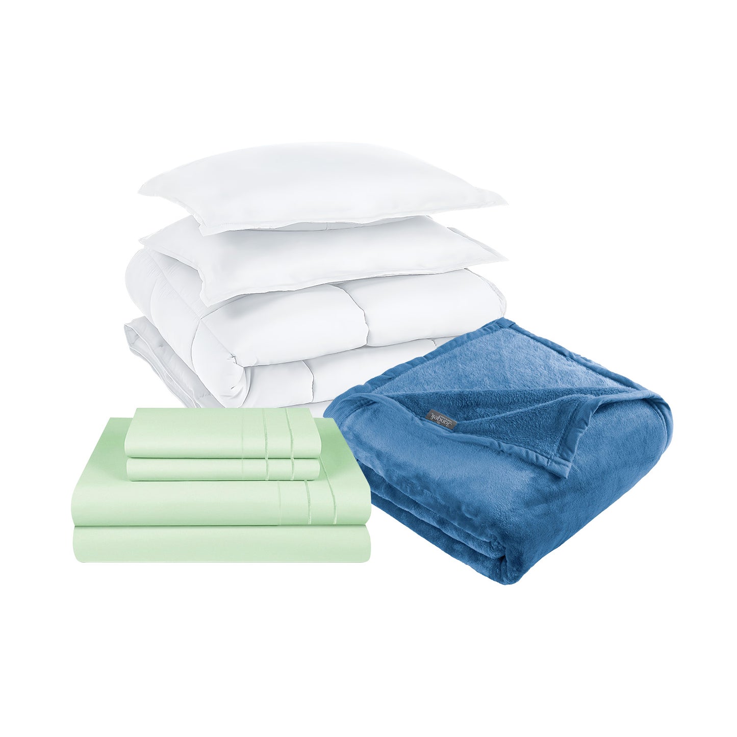 Pack Cobertor Blanco + Sabana + Frazada Azul King