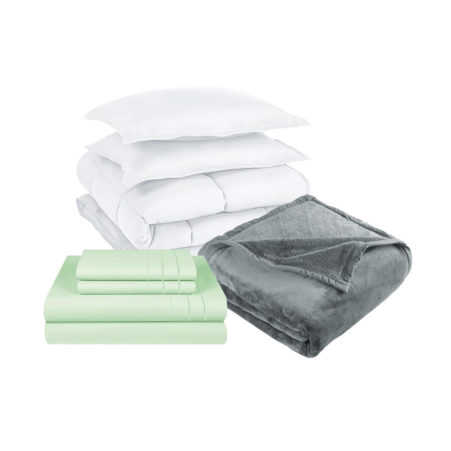 Pack Cobertor Blanco + Sabana + Frazada Gris 2 Plazas