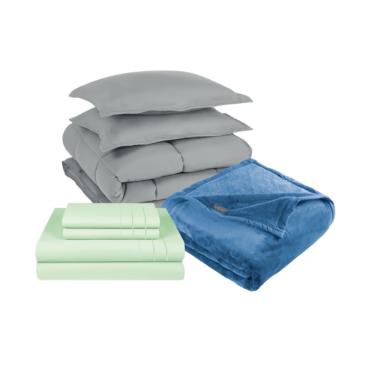 Pack Cobertor Gris + Sabana + Frazada Azul King